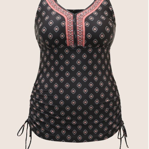 V Neck Bandana Print Drawstring Swim Top Size M (us size 10) - Picture 4 of 4